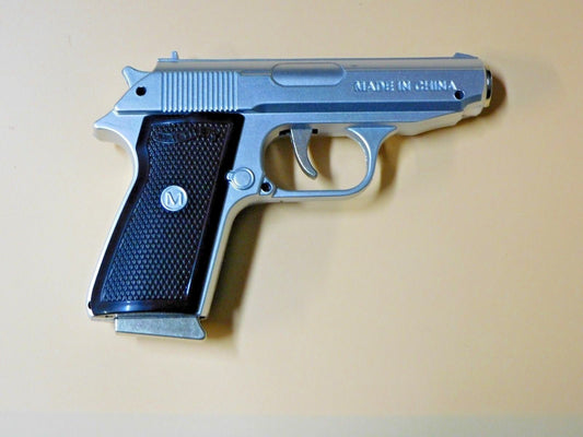Silver Special Walther PPK Gun Shape Jet Torch Lighter With Spring Knife - Lighter Deals USA