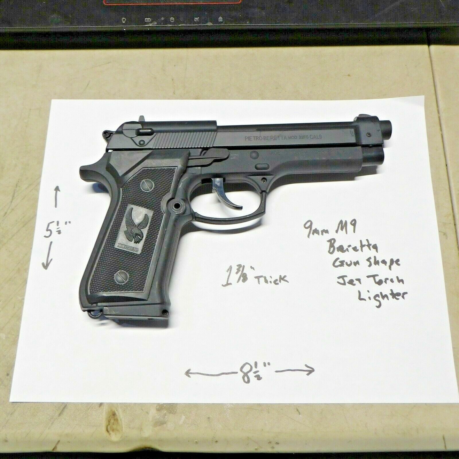 9mm M9 Beretta Jet Black Slide Action Gun Pistol Jet Torch Lighter USA stocked - Lighter Deals USA