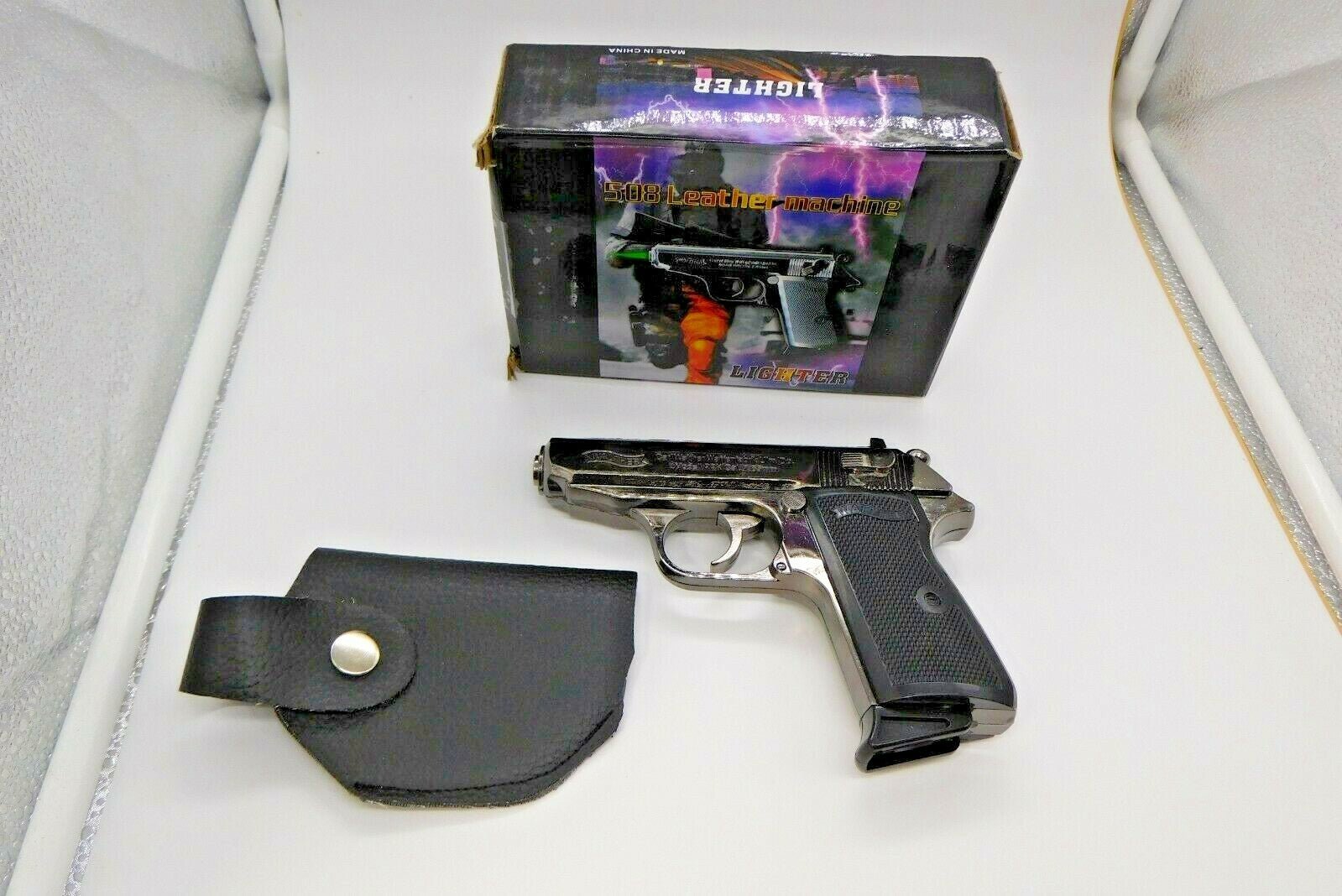 Black Chrome EXTRA Large Walther PPK Gun Shape Jet Torch Lighter With Holster - Lighter Deals USA