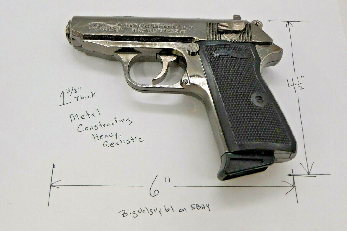 Black Chrome EXTRA Large Walther PPK Gun Shape Jet Torch Lighter With Holster - Lighter Deals USA