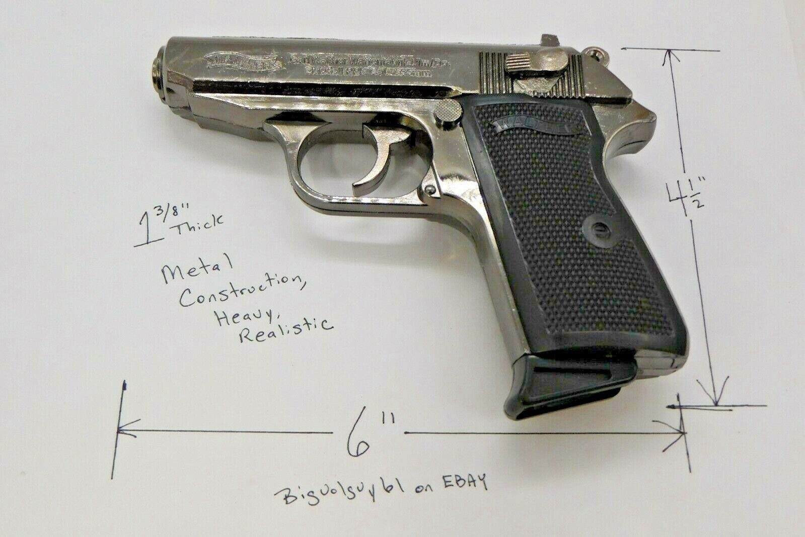 Black Chrome EXTRA Large Walther PPK Gun Shape Jet Torch Lighter With Holster - Lighter Deals USA