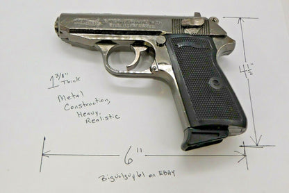 Black Chrome EXTRA Large Walther PPK Gun Shape Jet Torch Lighter With Holster - Lighter Deals USA