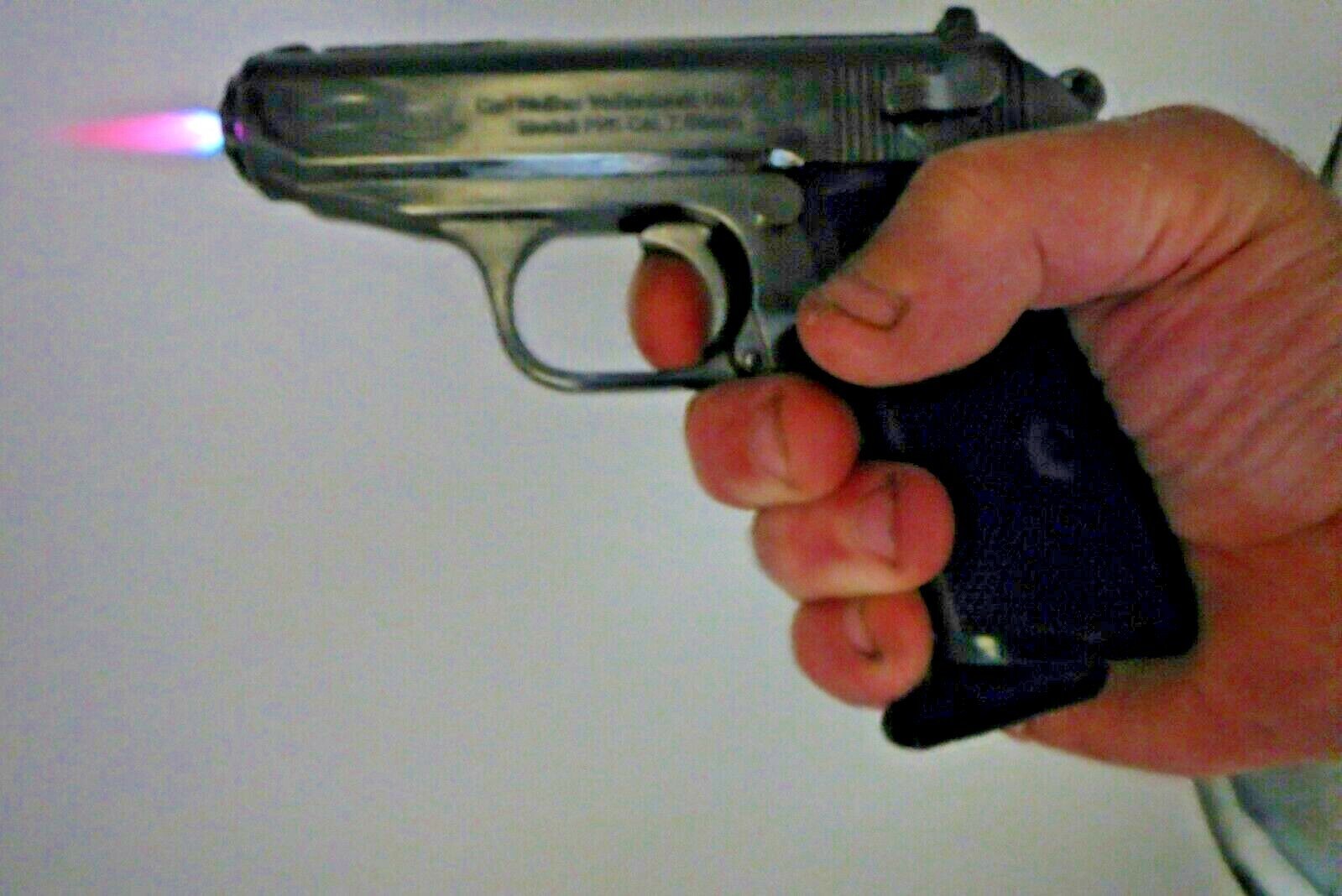 Black Chrome EXTRA Large Walther PPK Gun Shape Jet Torch Lighter With Holster - Lighter Deals USA
