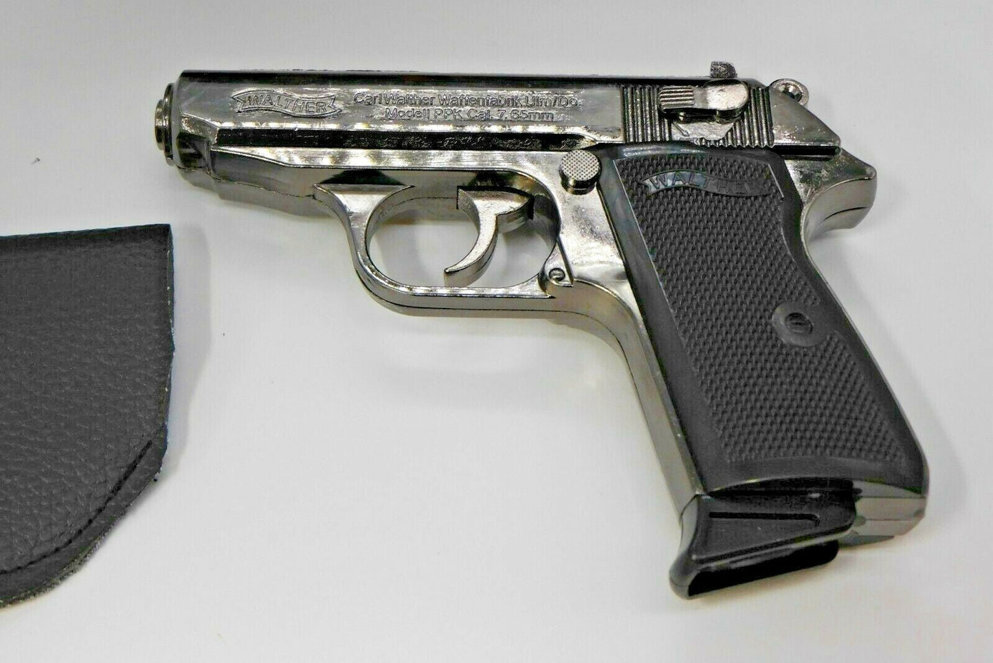 Black Chrome EXTRA Large Walther PPK Gun Shape Jet Torch Lighter With Holster - Lighter Deals USA