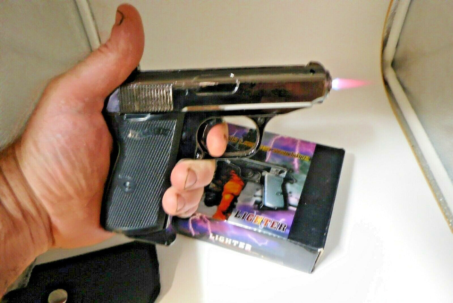 Black Chrome EXTRA Large Walther PPK Gun Shape Jet Torch Lighter With Holster - Lighter Deals USA