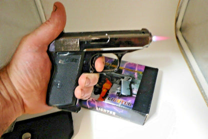 Black Chrome EXTRA Large Walther PPK Gun Shape Jet Torch Lighter With Holster - Lighter Deals USA