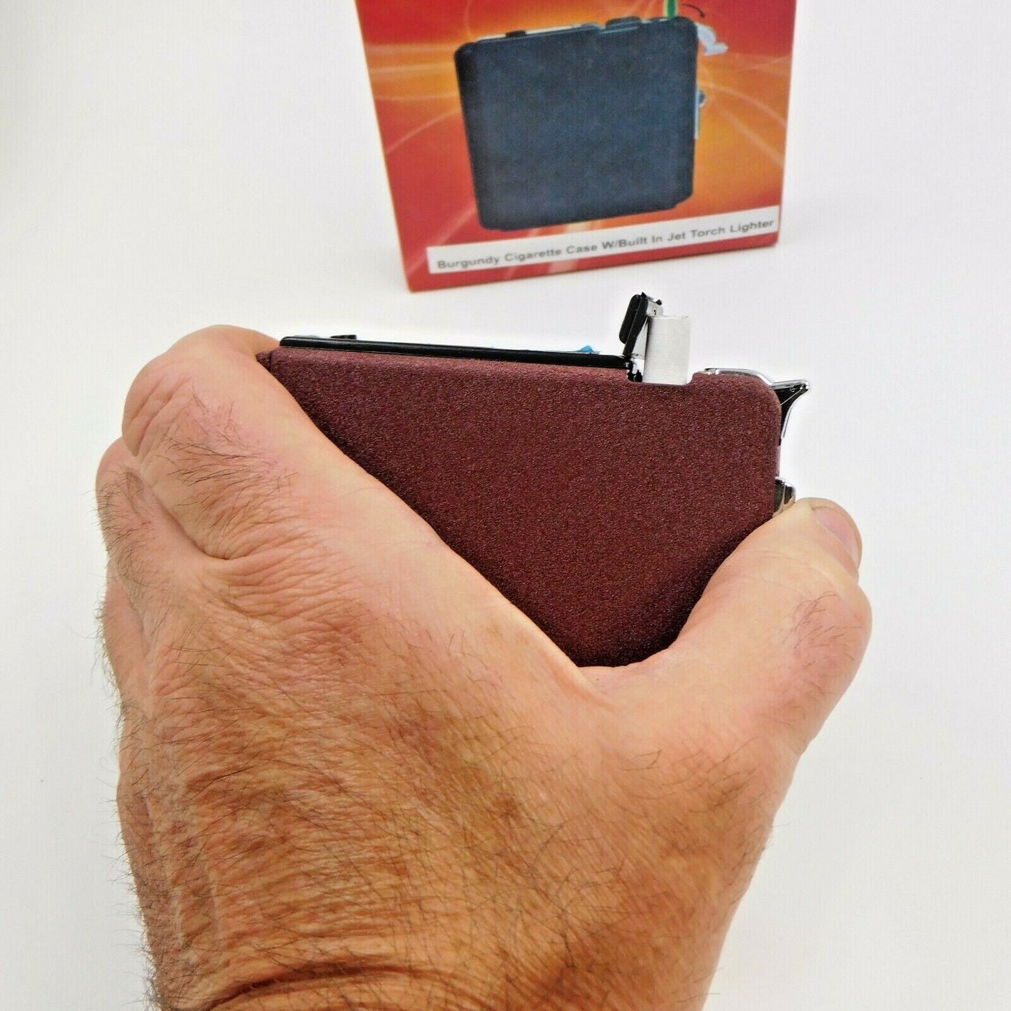 Burgundy Cigarette Ejection Case With Built In Jet Torch Lighter King - Lighter Deals USA