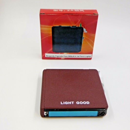 Burgundy Cigarette Ejection Case With Built In Jet Torch Lighter King - Lighter Deals USA
