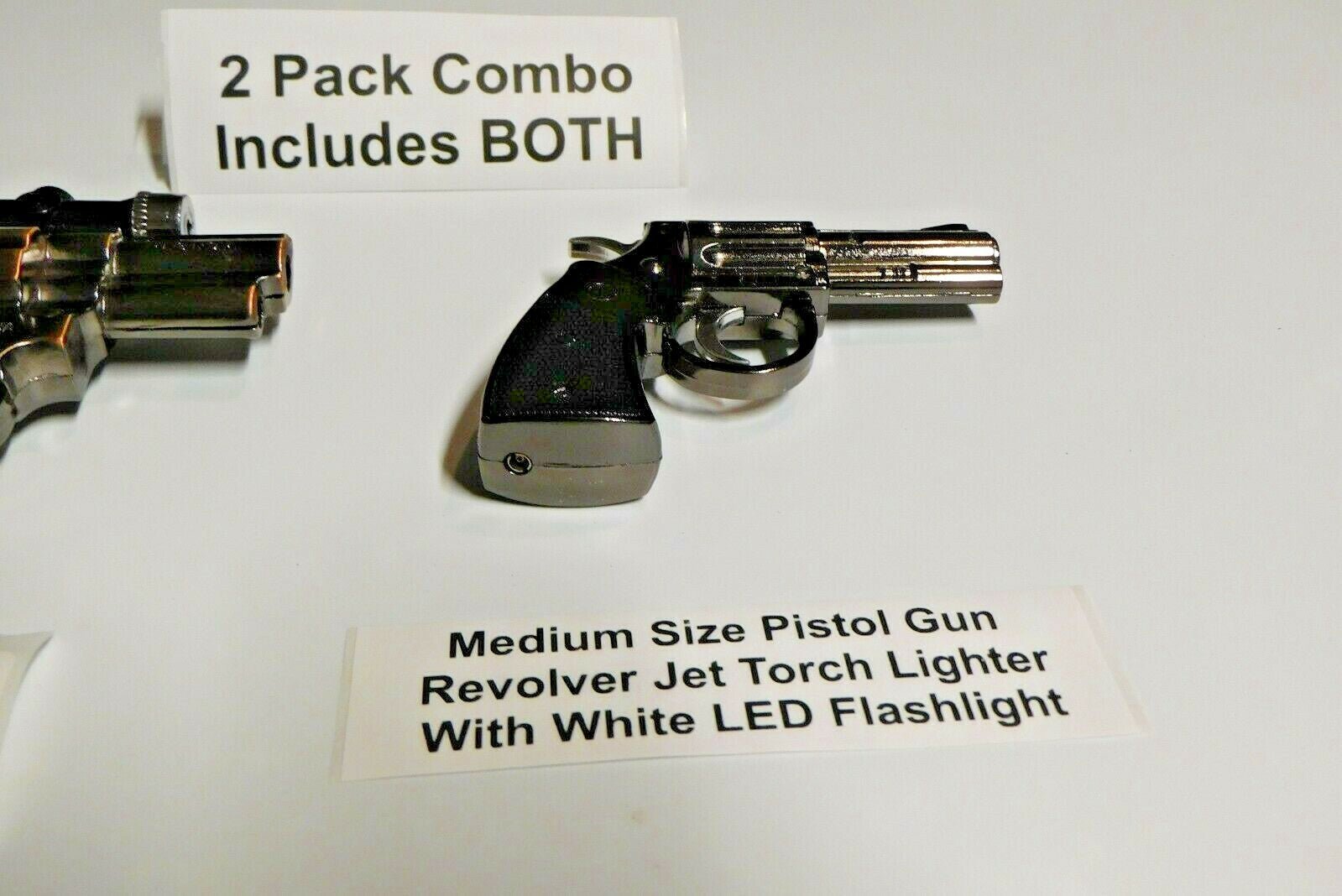 Combo Extra Large .357 Magnum and Medium Size Gun Shape Jet Torch Ligh - Lighter Deals USA
