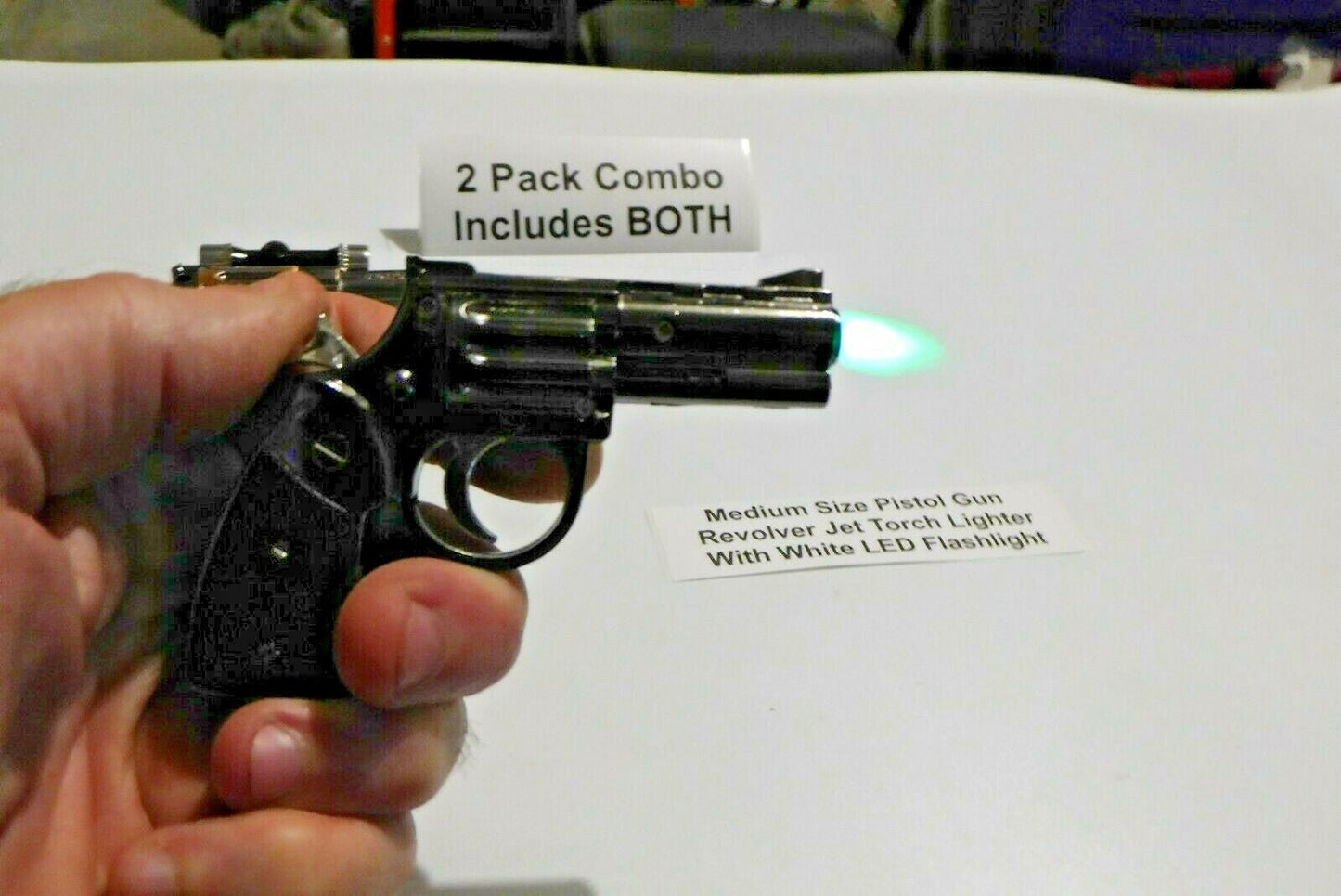 Combo Extra Large .357 Magnum and Medium Size Gun Shape Jet Torch Ligh - Lighter Deals USA