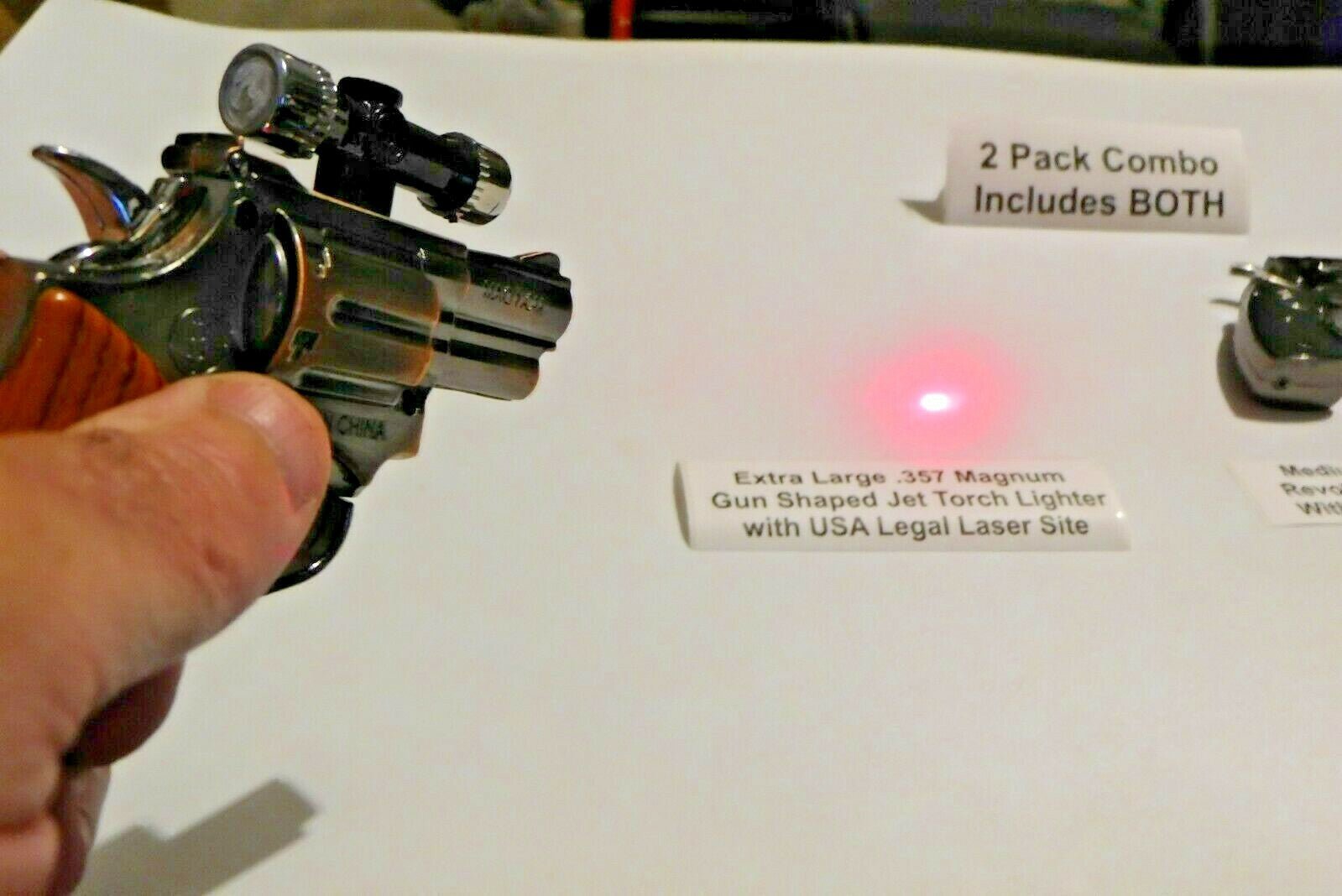 Combo Extra Large .357 Magnum and Medium Size Gun Shape Jet Torch Ligh - Lighter Deals USA