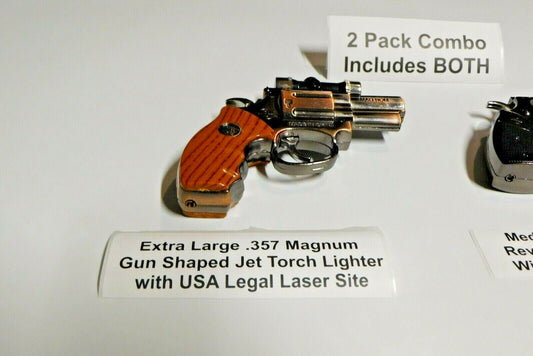 Combo Extra Large .357 Magnum and Medium Size Gun Shape Jet Torch Ligh - Lighter Deals USA