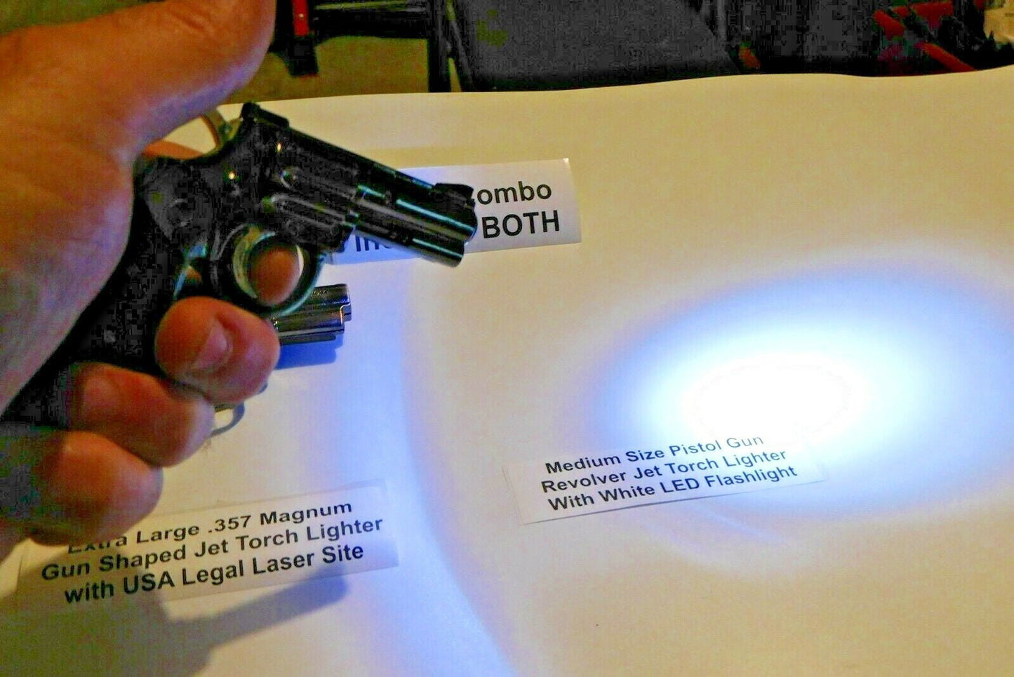 Combo Extra Large .357 Magnum and Medium Size Gun Shape Jet Torch Ligh - Lighter Deals USA