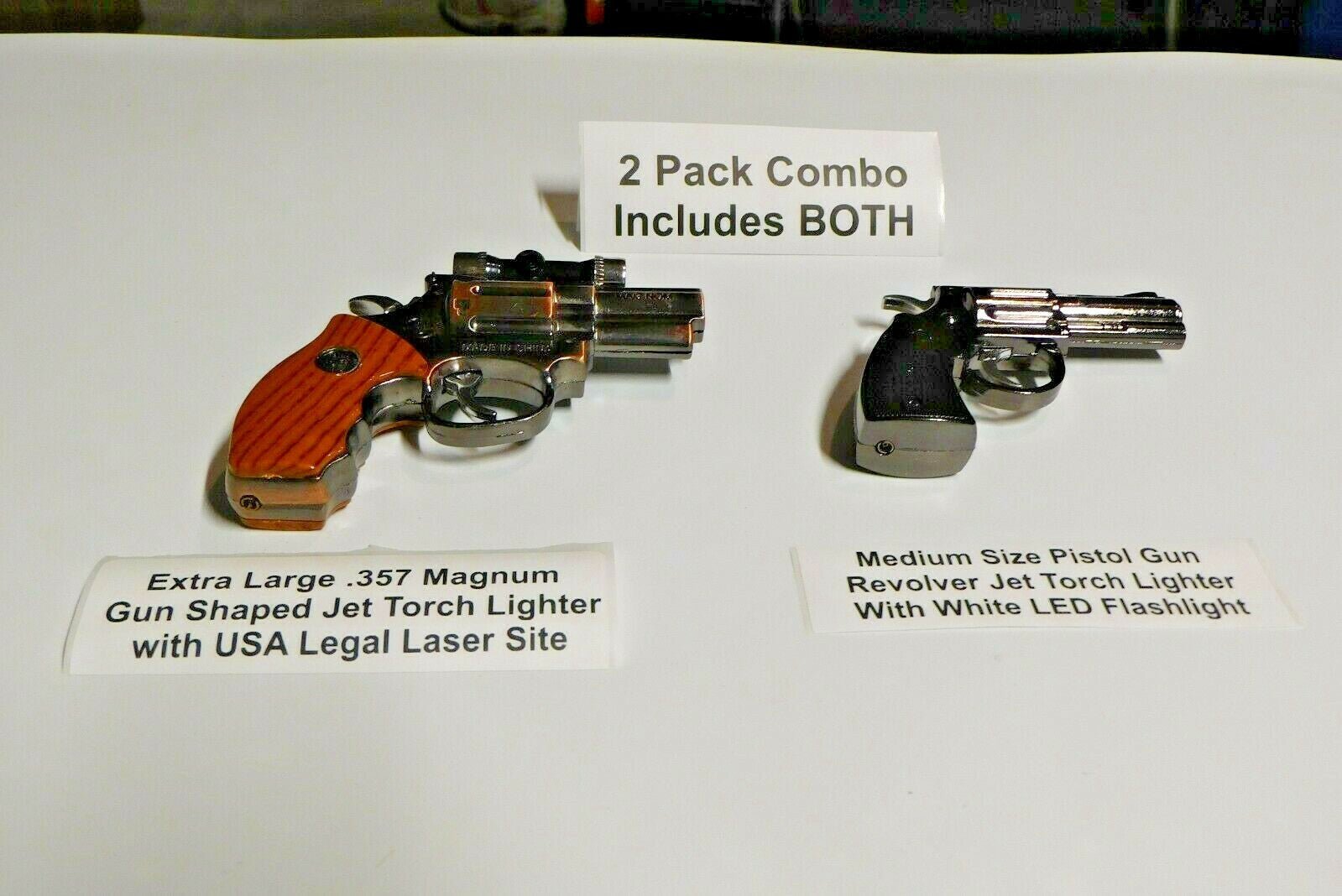 Combo Extra Large .357 Magnum and Medium Size Gun Shape Jet Torch Ligh - Lighter Deals USA