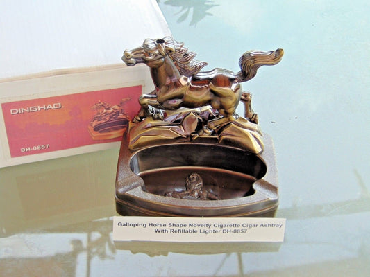 Novelty Galloping Horse Shape Ashtray With Refillable Lighter USA Stocked - Lighter Deals USA