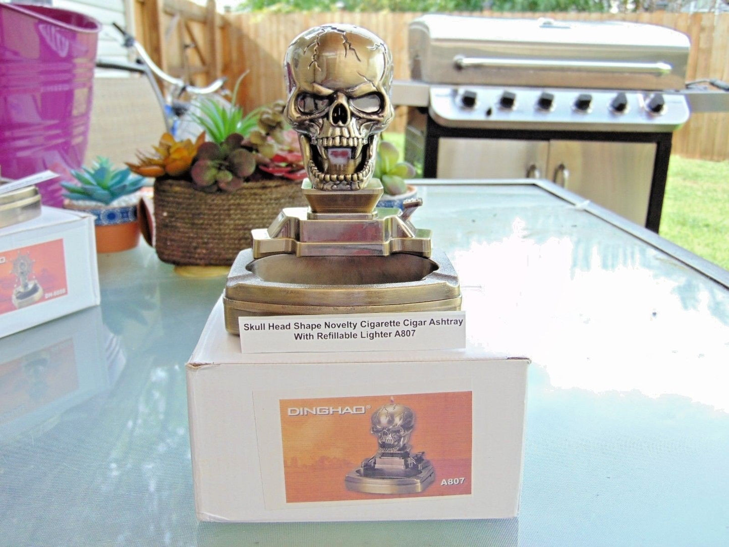 Novelty Skull Shape Cigarette Cigar Ashtray With Refillable Lighter US - Lighter Deals USA