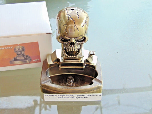 Novelty Skull Shape Cigarette Cigar Ashtray With Refillable Lighter US - Lighter Deals USA