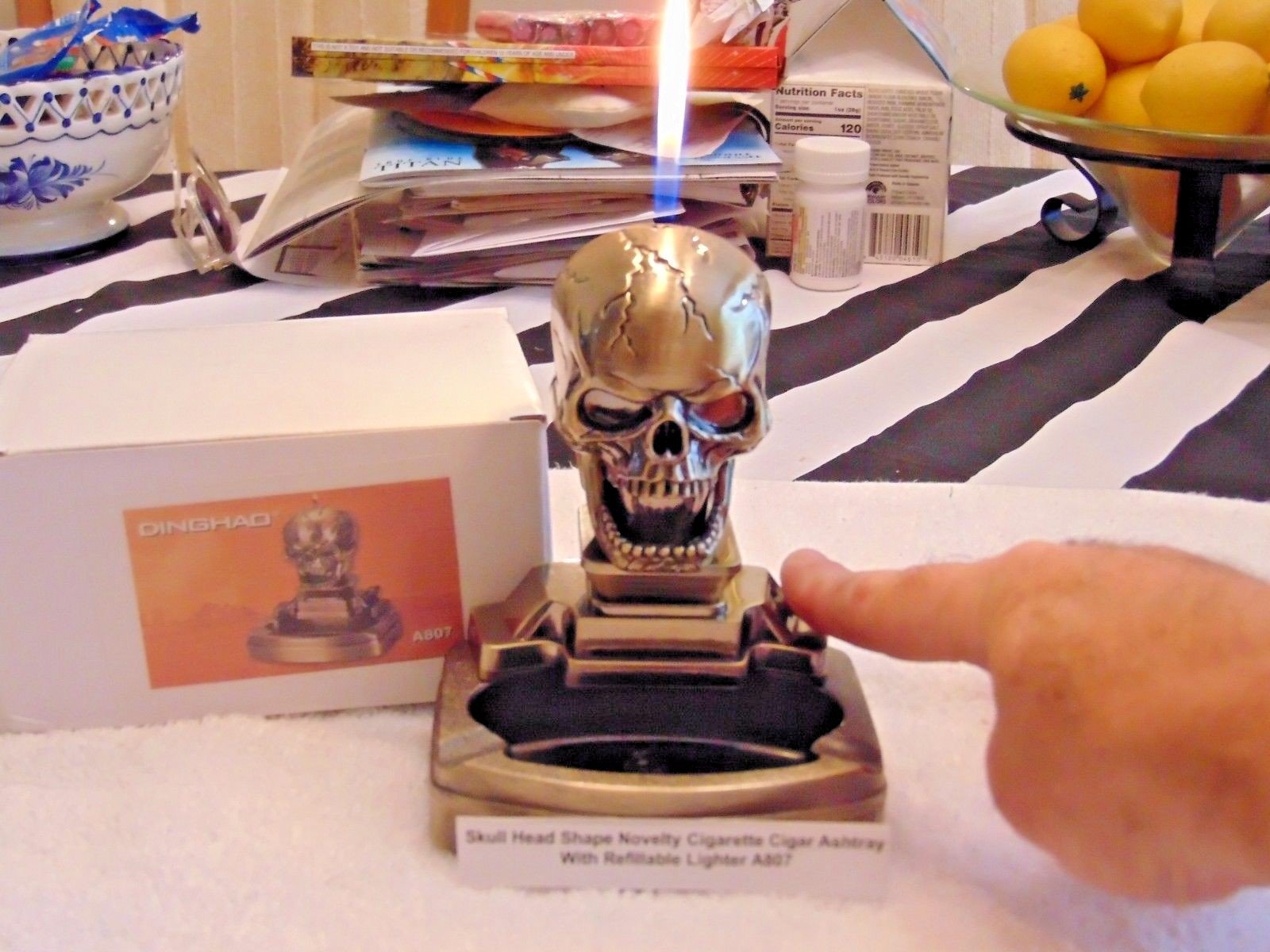 Novelty Skull Shape Cigarette Cigar Ashtray With Refillable Lighter US - Lighter Deals USA