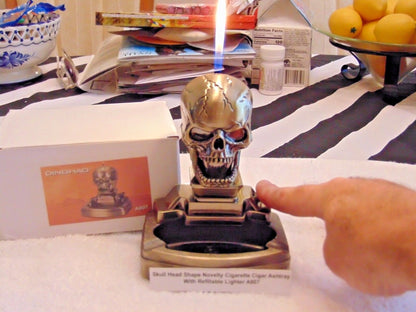 Novelty Skull Shape Cigarette Cigar Ashtray With Refillable Lighter US - Lighter Deals USA