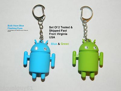 Pair Android Robot Style Keychain Blue LED Eyes Cool Sound Effects Gren and Blue - Lighter Deals USA