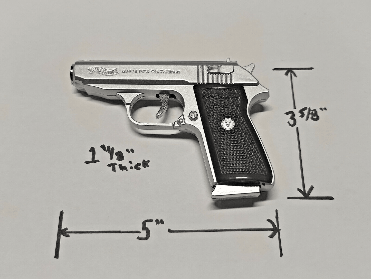 Silver Special Walther PPK Gun Shape Jet Torch Lighter With Spring Knife - Lighter Deals USA
