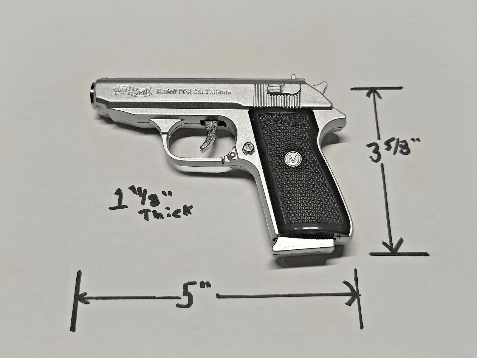 Silver Special Walther PPK Gun Shape Jet Torch Lighter With Spring Knife - Lighter Deals USA