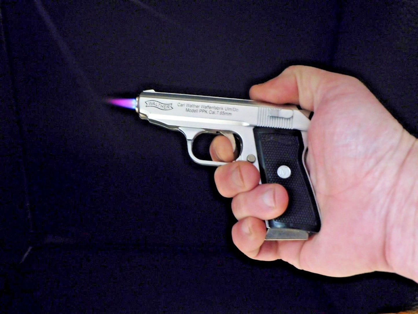 Silver Special Walther PPK Gun Shape Jet Torch Lighter With Spring Knife - Lighter Deals USA