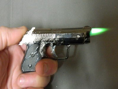 Super Sleek Pistol Gun Revolver Jet Torch Lighter With White LED Flash - Lighter Deals USA