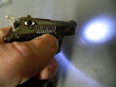 Super Sleek Pistol Gun Revolver Jet Torch Lighter With White LED Flash - Lighter Deals USA
